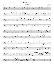 Partition Bass1 viole de gambe, basse clef, duos pour violes de gambe
