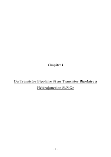 Du Transistor Bipolaire Si au Transistor Bipolaire à Hétérojonction Si/SiGe