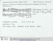 Partition complète, Trio Sonata en D Major, GWV 204, D major, Graupner, Christoph