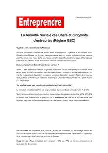 La Garantie Sociale des Chefs et dirigeants d entreprise (Régime GSC)