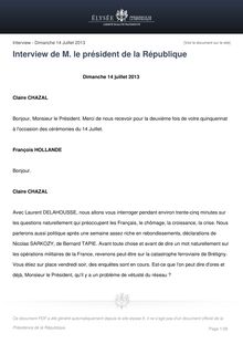 Interview de François Hollande pour TF1 et France 2 à l occasion de la Fête Nationale du 14 juillet