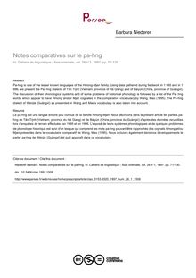 Notes comparatives sur le pa-hng - article ; n°1 ; vol.26, pg 71-130