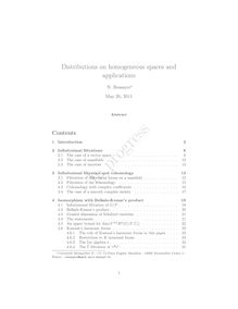 Distributions on homogeneous spaces and applications