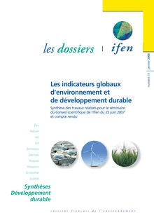 Les indicateurs globaux d environnement et de développement durable. Synthèse des travaux réalisés pour le séminaire du Conseil scientifique du 25 juin 2007 et compte-rendu.