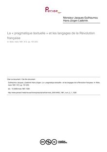 La « pragmatique textuelle » et les langages de la Révolution française - article ; n°1 ; vol.2, pg 191-203