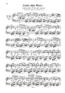 Partition complète, chansons Without Words, Mendelssohn, Felix