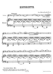 Partition violon et partition de piano, partition de violon, 4 Easy pièces
