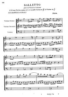 Partition complète, Balletto per 2 Violini e grande viole, Vitali, Giovanni Battista
