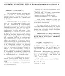 JOURNÉES ANNUELLES 2008 : « Systématique et Comportement »
