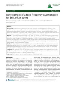 Development of a food frequency questionnaire for Sri Lankan adults