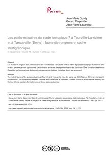 Les paléo-estuaires du stade isotopique 7 à Tourville-La-rivière et à Tancarville (Seine) : faune de rongeurs et cadre stratigraphique - article ; n°1 ; vol.14, pg 15-23