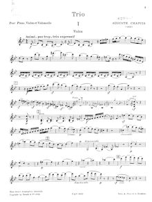 Partition violon, Piano Trio, G major, Chapuis, Auguste