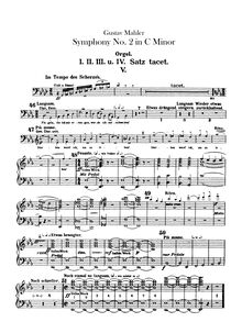 Partition orgue, Symphony No.2, Resurrection, Mahler, Gustav