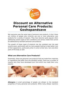 Discount on Alternative Personal Care Products at Goshopandsave