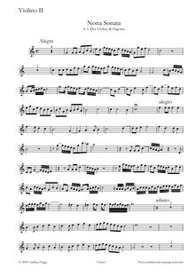 Partition violon 2, Nona Sonata A , Doi Violini, & Fagotto, Castello, Dario