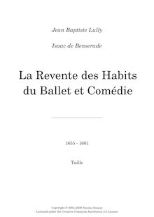 Partition Taille, Ballet de la revente des habits, LWV 5, Lully, Jean-Baptiste