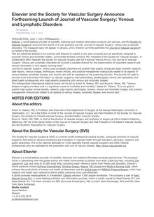 Elsevier and the Society for Vascular Surgery Announce Forthcoming Launch of Journal of Vascular Surgery: Venous and Lymphatic Disorders