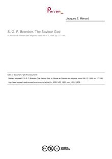 S. G. F. Brandon. The Saviour God  ; n°2 ; vol.168, pg 177-180