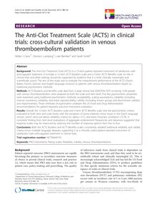 The Anti-Clot Treatment Scale (ACTS) in clinical trials: cross-cultural validation in venous thromboembolism patients