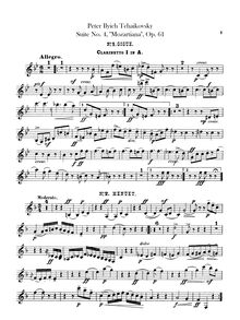 Partition clarinette 1, 2 (A, B♭, C),  No.4, Mozartiana, Tchaikovsky, Pyotr