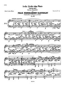 Partition complète (scan), chansons Without Words Op.30 par Felix Mendelssohn