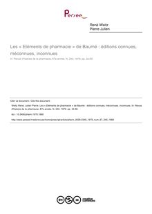 Les « Eléments de pharmacie » de Baumé : éditions connues, méconnues, inconnues - article ; n°240 ; vol.67, pg 33-56
