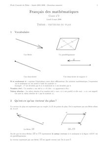 Cours de français des mathématiques - FLE pour l entrée en CPGE scientifique, Vecteurs du plan et de l espace