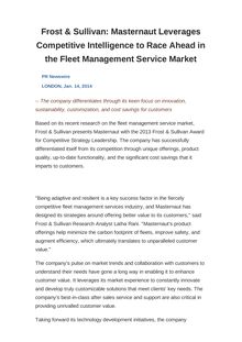 Frost & Sullivan: Masternaut Leverages Competitive Intelligence to Race Ahead in the Fleet Management Service Market