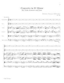 Partition complète, Concerto pour viole de gambe d amore et luth en D Minor, RV 540