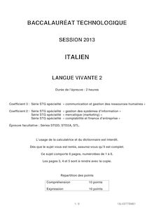 Sujet du bac serie STG 2013: Italien LV2
