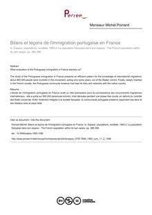 Bilans et leçons de l immigration portugaise en France - article ; n°2 ; vol.11, pg 389-398