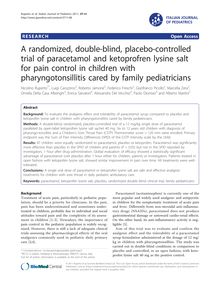 A randomized, double-blind, placebo-controlled trial of paracetamol and ketoprofren lysine salt for pain control in children with pharyngotonsillitis cared by family pediatricians