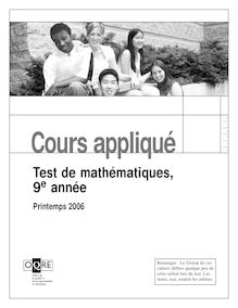 Test de mathématiques, 9e année- Cours appliqué - Printemps 2006
