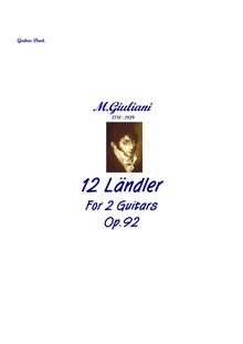 Partition complète, 12 Landler pour 2 Guitars, Op.92, Giuliani, Mauro