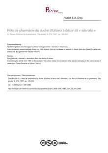 Pots de pharmacie du duché d Urbino à décor dit « istoriato » - article ; n°274 ; vol.75, pg 195-200