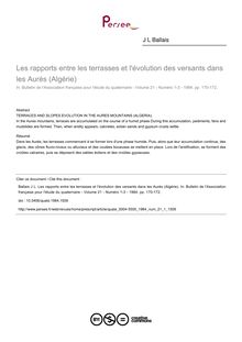 Les rapports entre les terrasses et l évolution des versants dans les Aurès (Algérie) - article ; n°1 ; vol.21, pg 170-172
