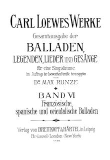Partition Frontmatter (filter), 3 historische Balladen, Op.67, Loewe, Carl