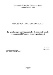 RÉSUMÉ DE LA THÈSE DE DOCTORAT La terminologie juridique dans les ...