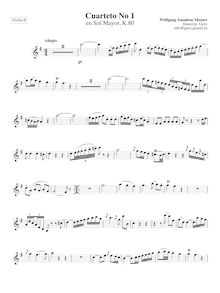 Partition violon II, corde quatuor No.1, Lodi Quartet, G major, Mozart, Wolfgang Amadeus