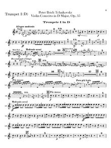 Partition trompette 1, 2 (D), violon Concerto, D major, Tchaikovsky, Pyotr