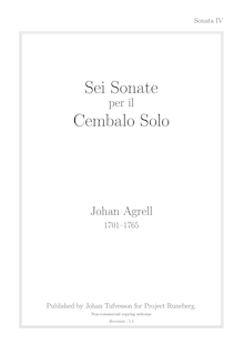 Partition Sonata IV en E-minor, Sei Sonata per Cembalo Solo, Six Sonatas for Harpsichord