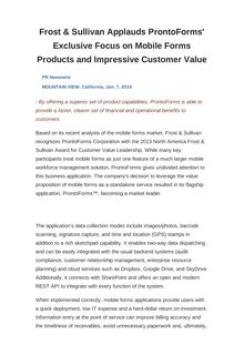 Frost & Sullivan Applauds ProntoForms  Exclusive Focus on Mobile Forms Products and Impressive Customer Value