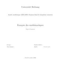 Devoirs et examens de français des mathématiques - FLE pour l entrée en CPGE scientifique, Examin de fin de semestre