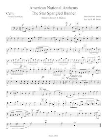 Partition violoncelles, American National hymnes, Francis Scott Key (1779–1843)Samuel Francis Smith (1808-1895)