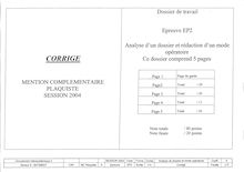 Corrige MC PLAQUISTE Analyse d un dossier et redaction d un mode operatoire 2004