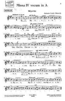 Partition Soprano , partie, Mass en A major, Missa IV vocum in A