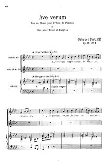 Partition complète, 2 offertoires, Op.65, Fauré, Gabriel par Gabriel Fauré