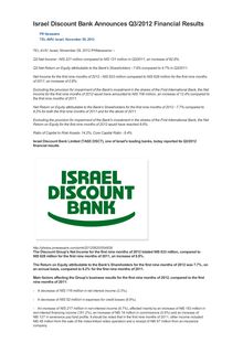 Israel Discount Bank Announces Q3/2012 Financial Results