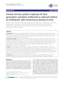 Central nervous system exposure of next generation quinoline methanols is reduced relative to mefloquine after intravenous dosing in mice
