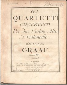 Partition violoncelle, Sei Quartetti Concertanti per due Violini, Alto et violoncelle